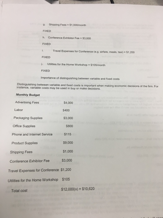 of distinguishing between variable and fixed cost Monthly budget? And total cost