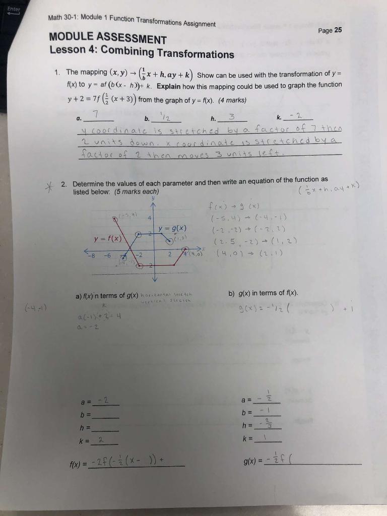  Enter Math 30-1: Module 1 Function Transformations Assignment Page 25 MODULE