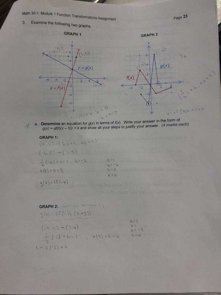 ASSESSMENT Lesson 4: Combining Transformations 1. The mapping (x,y) (x+h, ay +
