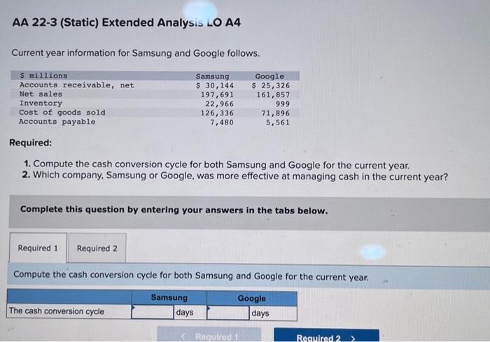 please help !!! AA 22-3 (Static) Extended Analysis LO A4 Current year