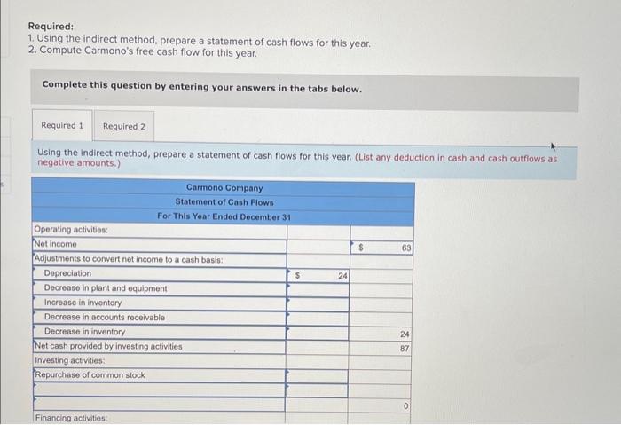 Flow [LO15-1, LO15-2, LO15-3] Comparative financial statement data for Carmono Company follow: