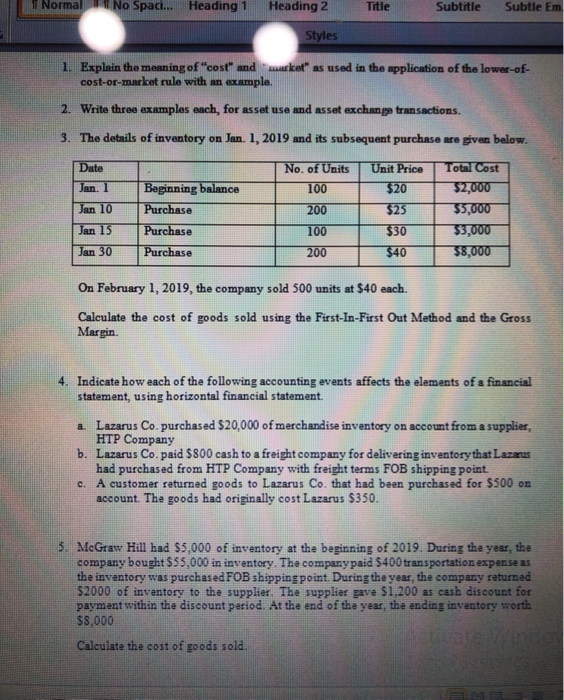  1 Normal No Spaci... Heading 1 Heading 2 Title Subtitle Subtle