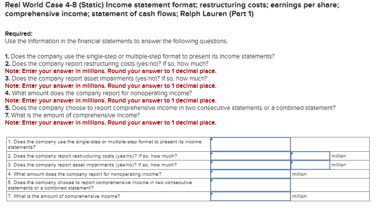 costs; earnings per share; comprehensive income; statement of cash flows; Ralph Lauren