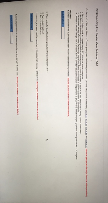  E9-13 Computing Four Present Value Problems LO9-7 On Janary 1 o'