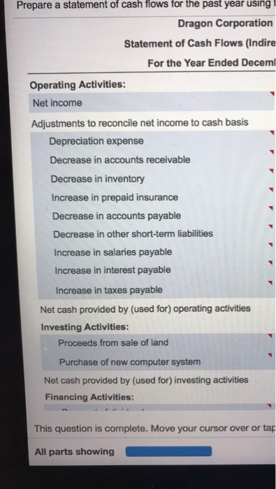 Event Corporation is preparing its statement of cash flows for the past