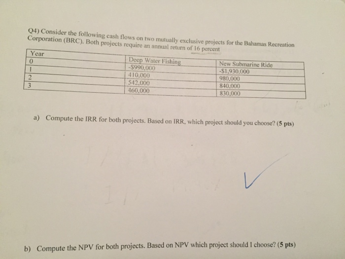  Please help 04) Consider the following cash flows on two mutually