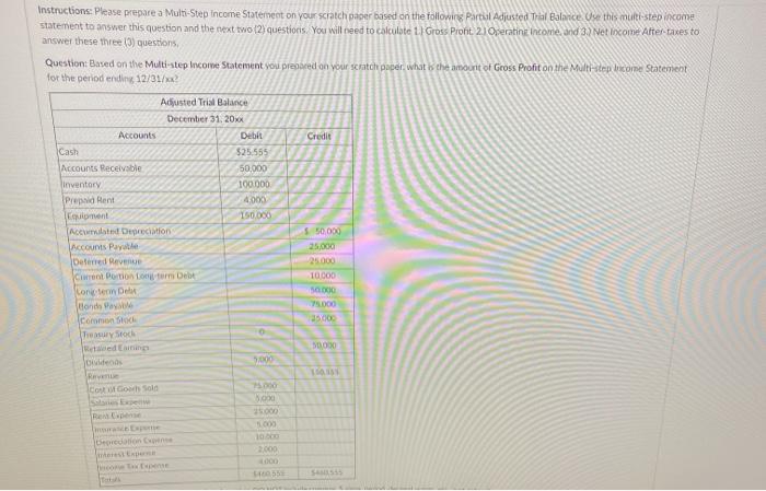  Instructions: Please prepare a Multi-Step Income Statement on your scratch paper
