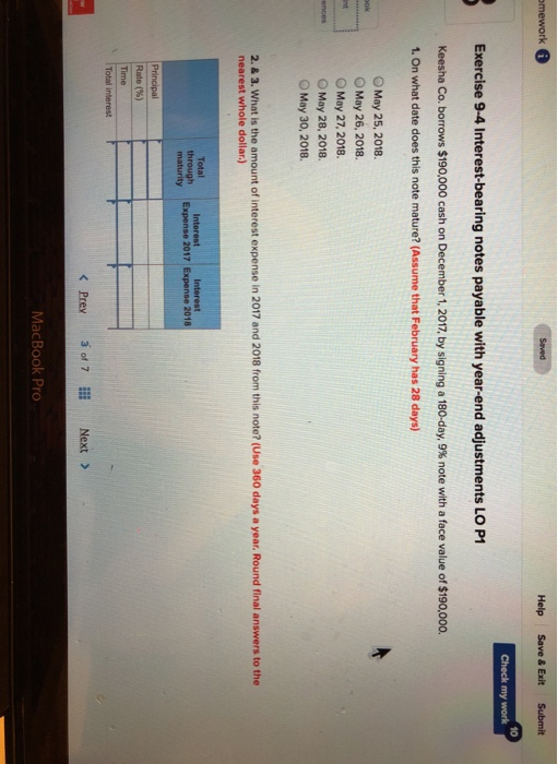  Help Save & Exit 10 Check my work Exercise 9-4 Interest-bearing