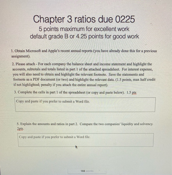  Chapter 3 ratios due 0225 5 points maximum for excellent work