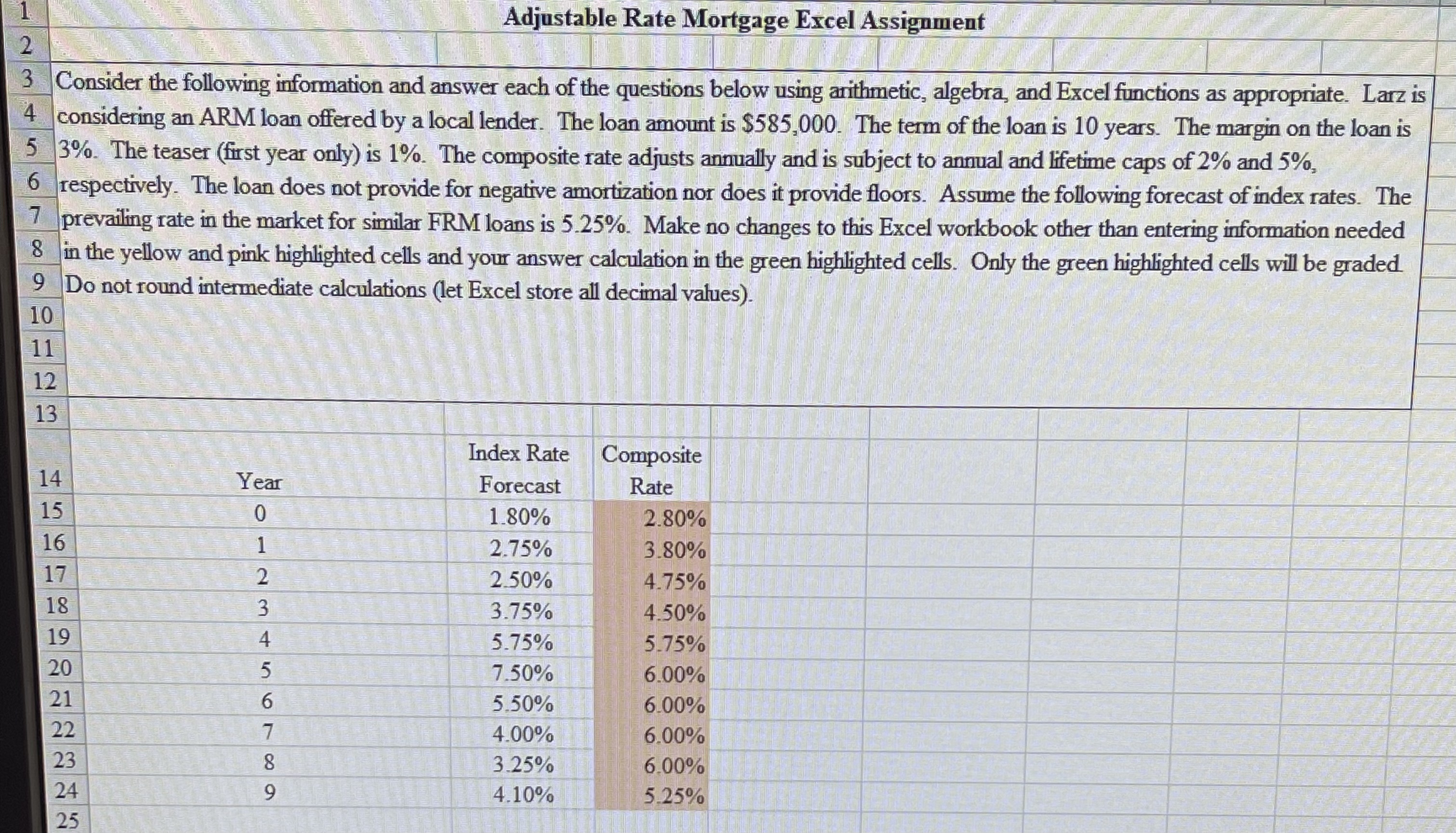  Adjustable Rate Mortgage Excel Assignment Build an amortization schedule for the