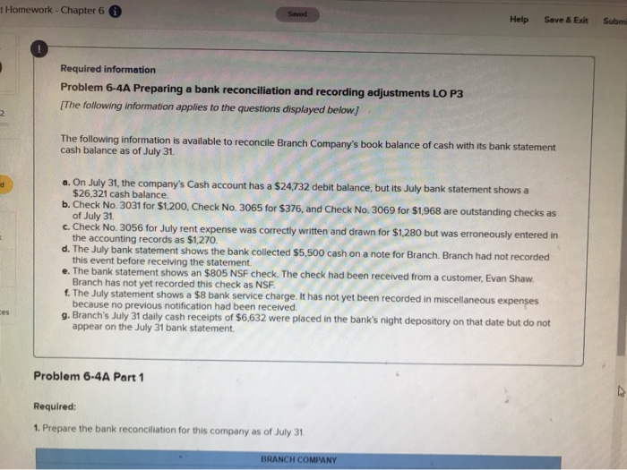  Homework - Chapter 6 Help Seve & Exh Sub Required information