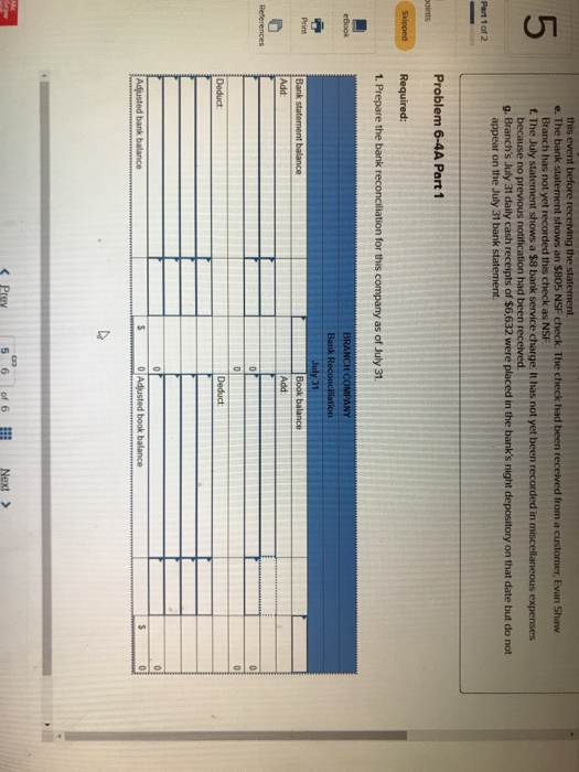 Problem 6-4A Preparing a bank reconciliation and recording adjustments LO P3 [The