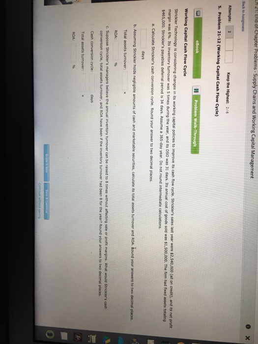  2h 21: End-of-Chapter Problems - Supply Chains and Working Capital Management