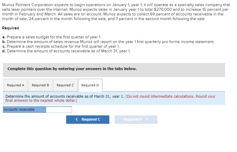  Munoz Pointers Corporation expects to begin operations on January 1, year