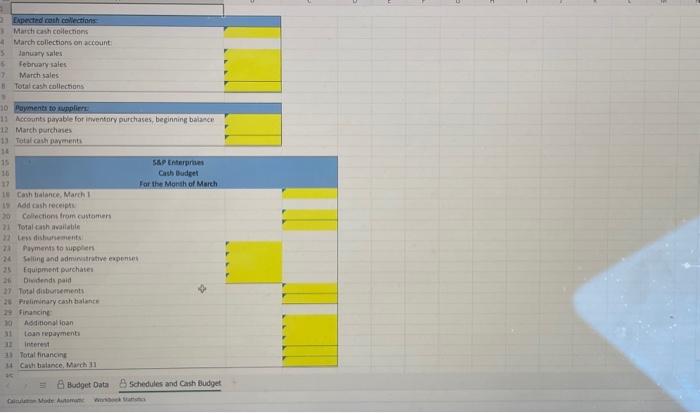 March. The following information is available. S\&P Enterprises needs a cash budget