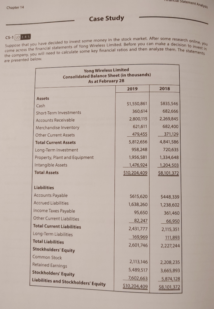 Walilial Statement Analysis Chapter 14 Case Study CS-1 LO 3 4