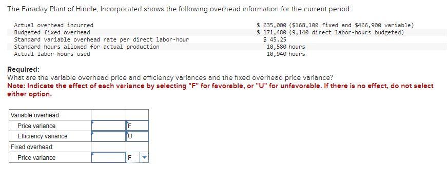 1.) 2.) Required: What are the variable overhead price and efficiency variances