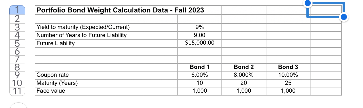 about three bonds. Coupons are paid annually. Use matrix algebra and this
