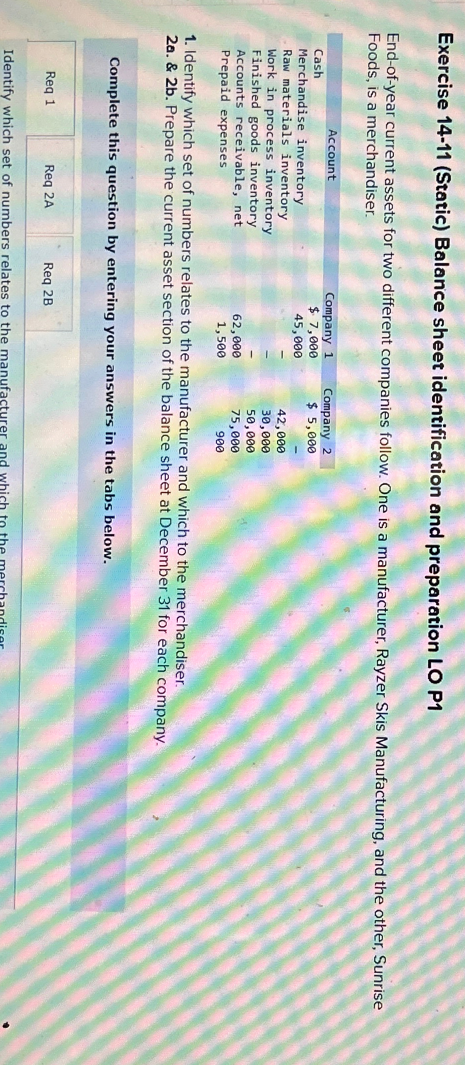  Exercise 14-11(Static) Balance sheet identification and preparation LO P1 End-of-year current