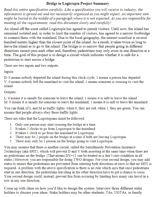  Bridge to Logictopia Project Summary Read this entire specification carefully. Like