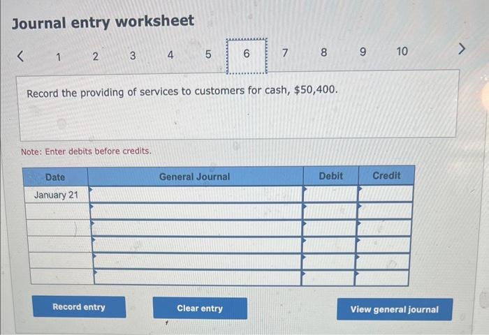 January 10 Purchase additional supplies on account, $6,200. January 12 Purchase 1,000