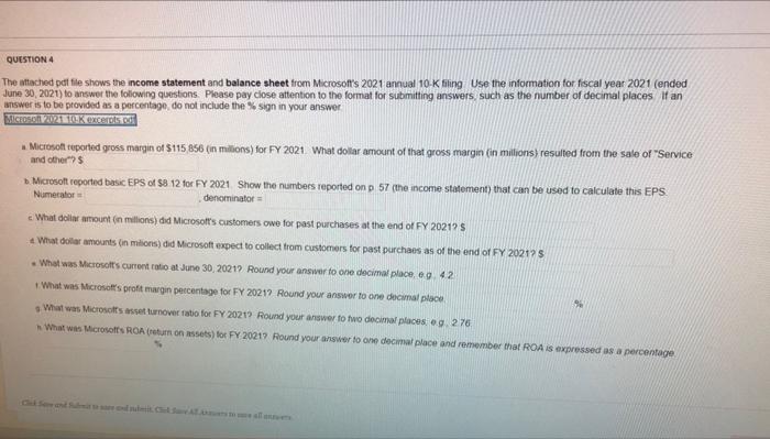  QUESTION 4 The attached pdf file shows the income statement and