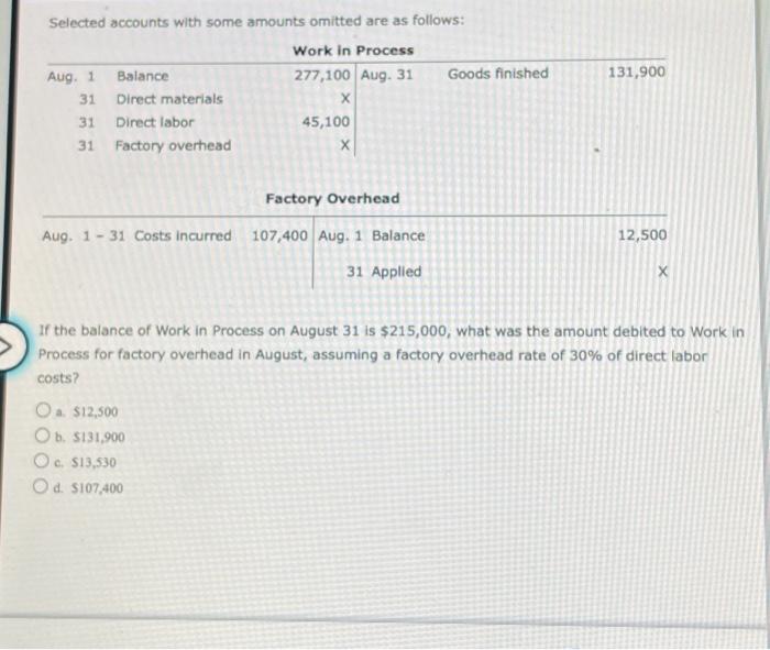 pls answer! Selected accounts with some amounts omitted are as follows: Factory