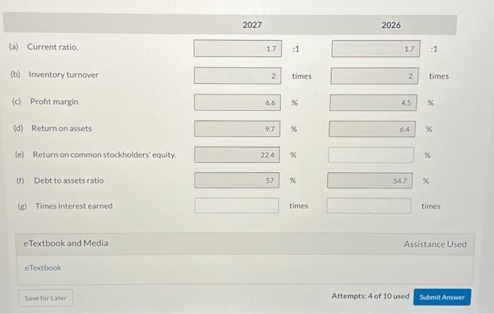 Please help! SANDHILL COMPANY Balance Sheets December 31 (in thousands) 20272026 Current