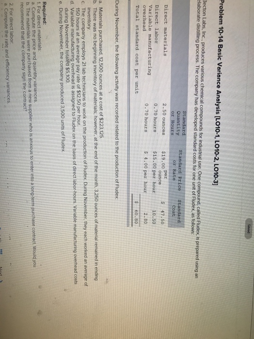  Problem 10-14 Basic Variance Analysis [LO10-1, LO10-2, LO10-3 Becton Labs, Inc.,