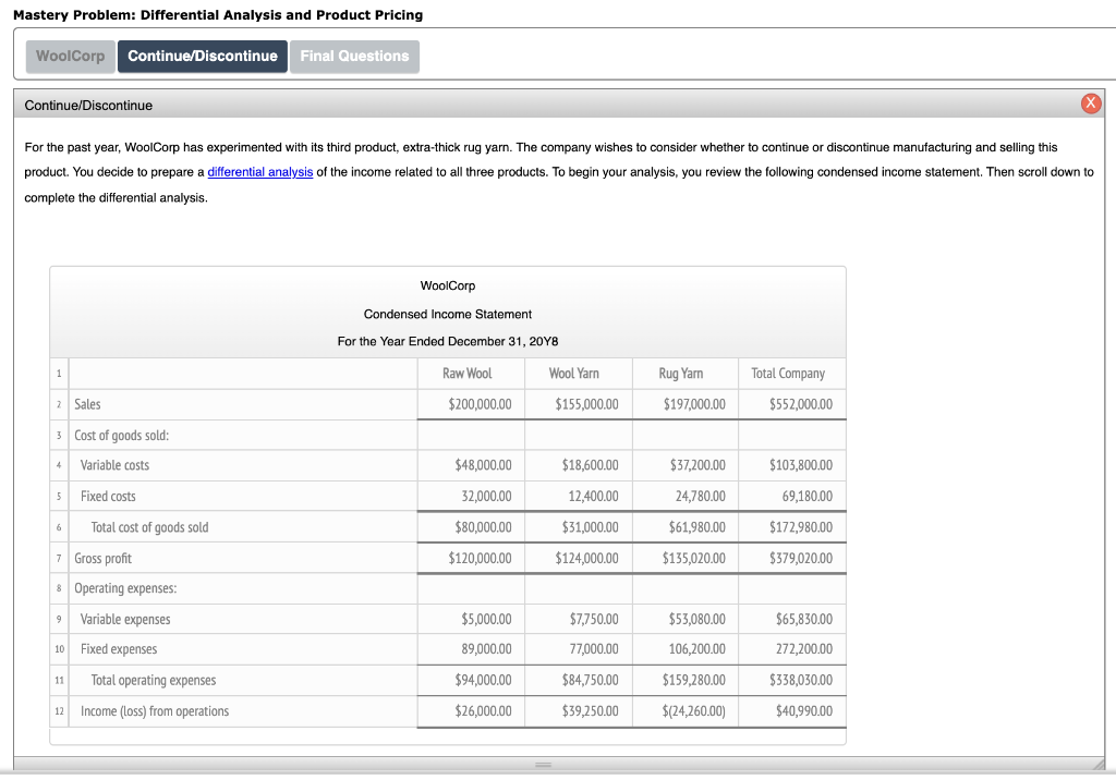 WoolCorp WoolCorp buys sheep's wool from farmers. The company began operations in