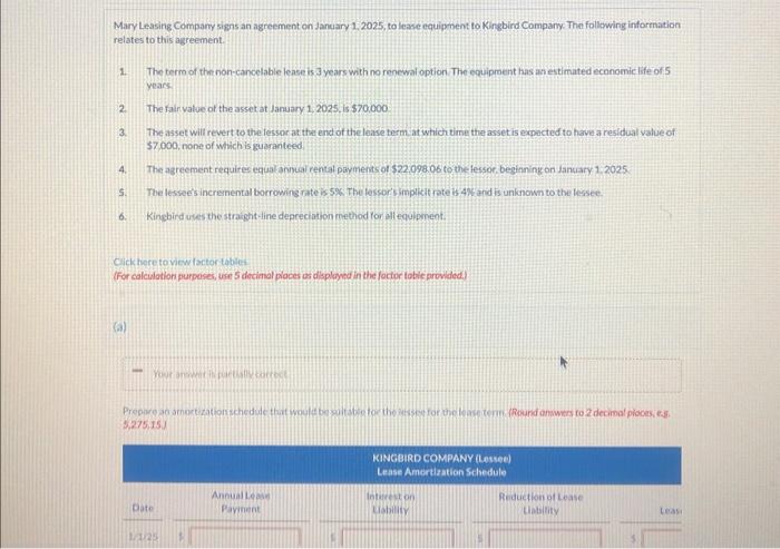  Prepare an amortization schedule that would be suitable for the lessee