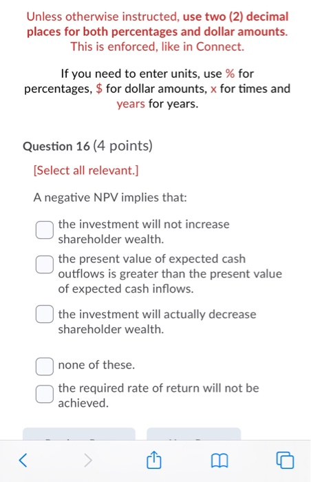  Unless otherwise instructed, use two (2) decimal places for both percentages