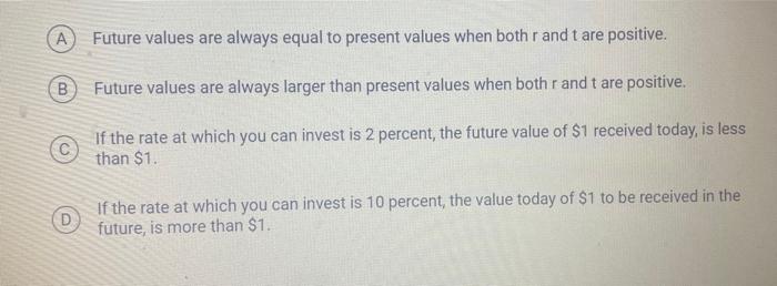 which of the following is correct (while all else constant?) ) Future