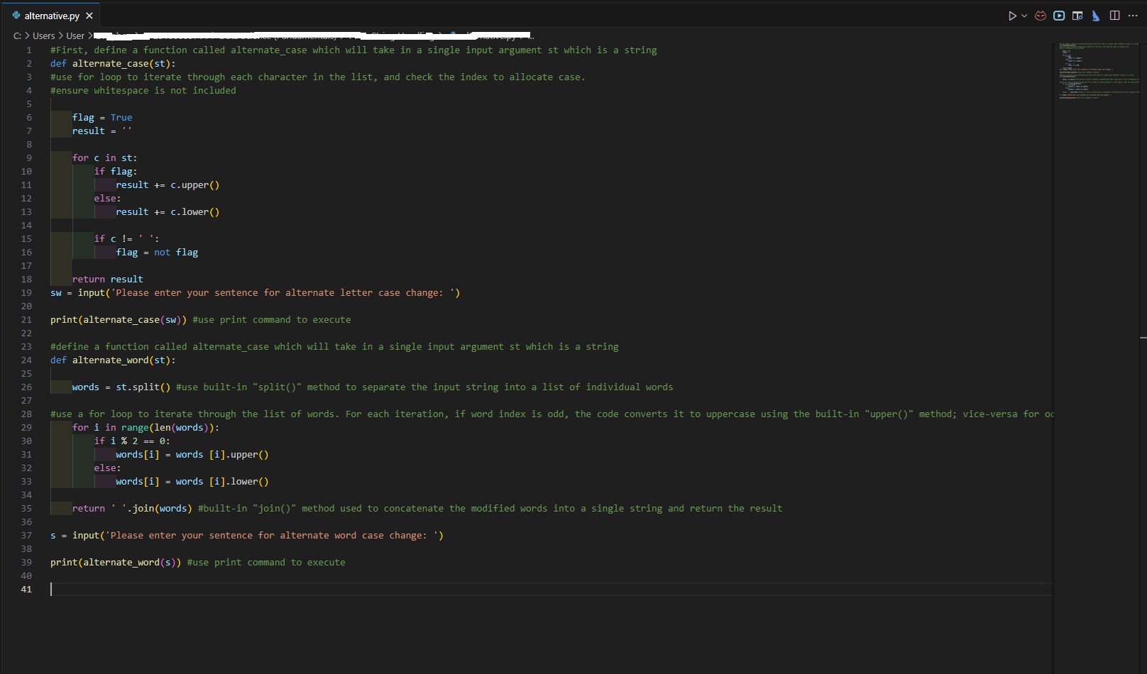  Here is the original question: Create a file called alternative.py Write