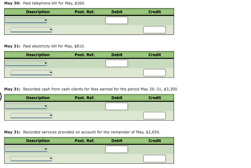 the journal entries from part 1 to a ledger of four-column accounts.