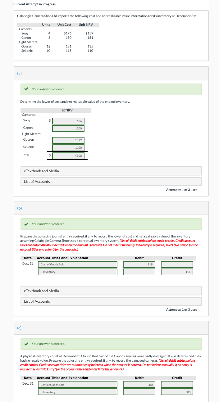  Current Attempt in Progress Calabogie Camera Shop Ltd. reports the following