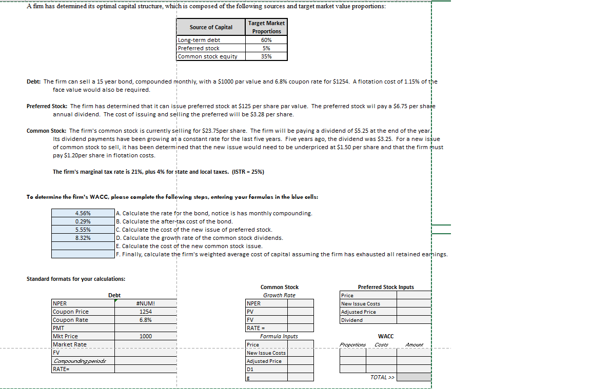  A firm has determined its optimal capital structure, which is composed