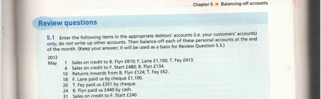  Chapter 5 Balancing-off accounts Review questions 5.1 Enter the following items