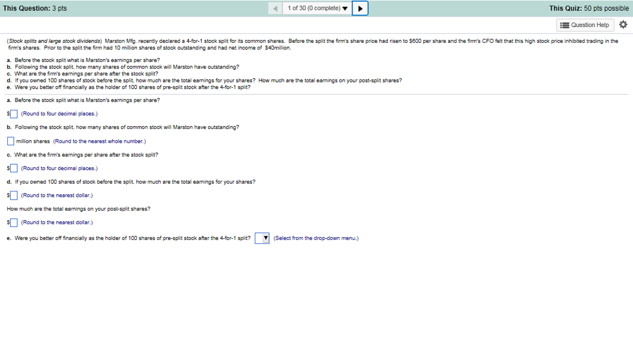  Marston Mfg. recently declared a 4-for-1 stock split for its common