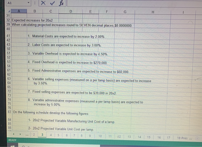 Determinations Unit Cost Calculations 8 The projected cost of a lamp is
