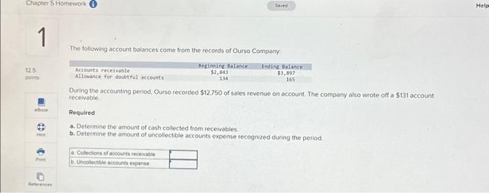  question 1 Chapter 5 Homework 1 12.5 points eBook Hint Print