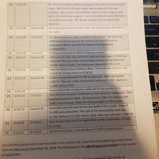 the date being September 30, 2018. The following are the adjusting journal