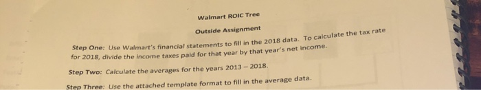  Walmart ROIC Tree Outside Assignment Step One: Use Walmart's financial stateme