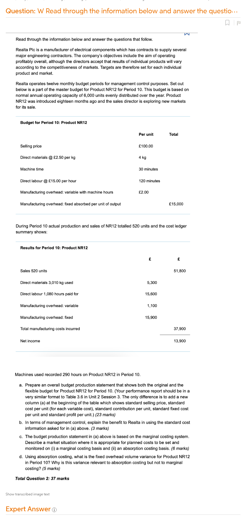  Answer Part 1 - c.The budget production statement in (a) above