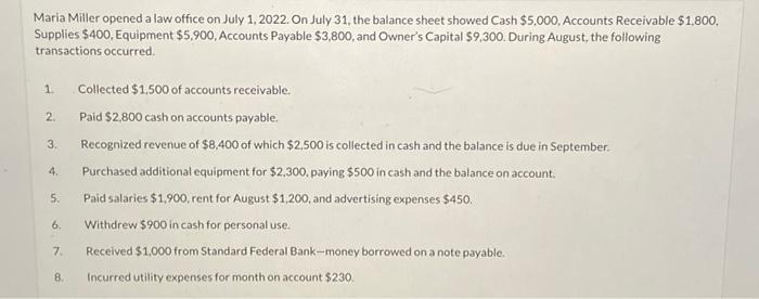  Can you please show the work? Maria Miller opened a law