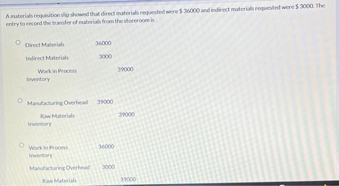  A materials requisition slip showed that direct materials requested were $