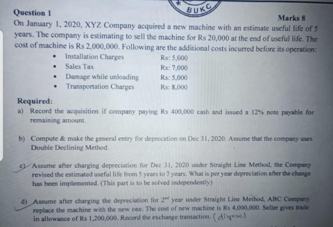 plz solve this in 5 mints plz BUKO Question 1 Marks