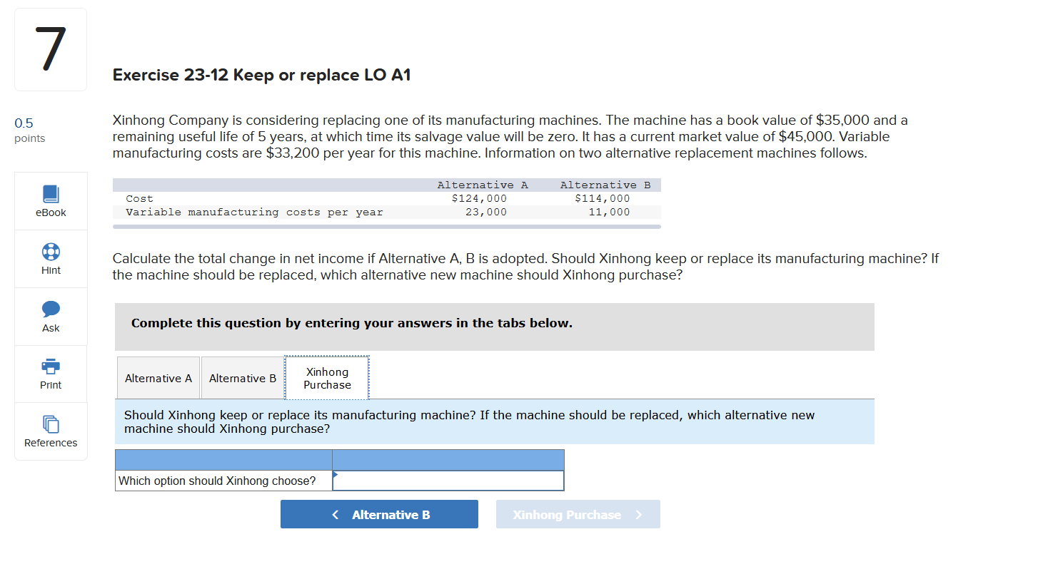 a book value of $35,000 and a remaining useful life of 5