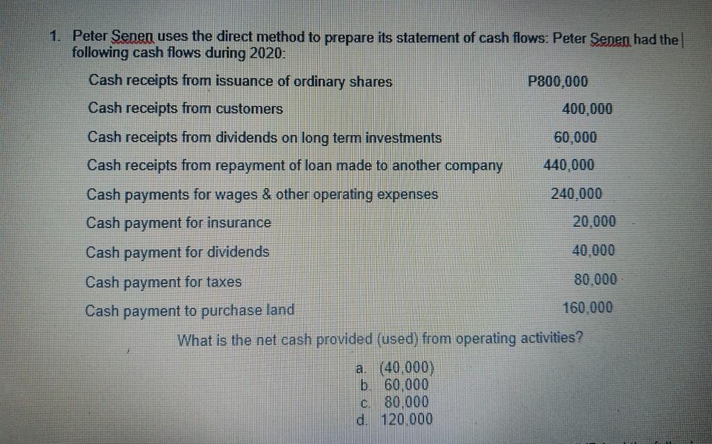 1. Peter Senen uses the direct method to prepare its statement