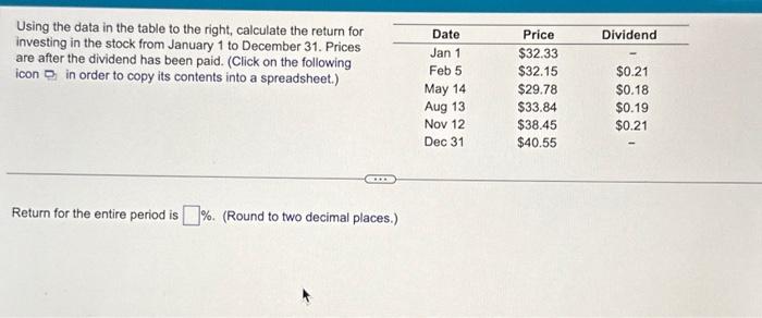  Using the data in the table to the right, calculate the